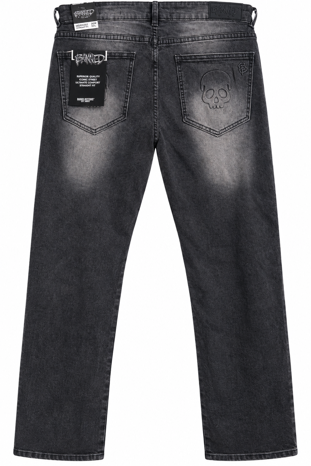 Banned Bottoms Stanley Straight Fit Skull Jeans – Midrise Black