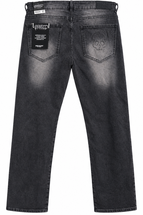 Banned Bottoms Stanley Straight Fit Skull Jeans – Midrise Black