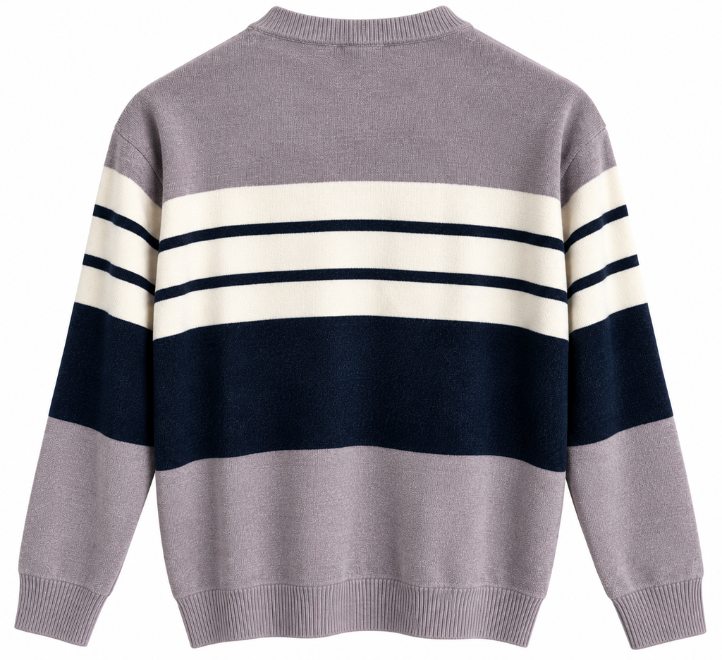 Silver Stone Grey & Navy Striped Knit Sweater