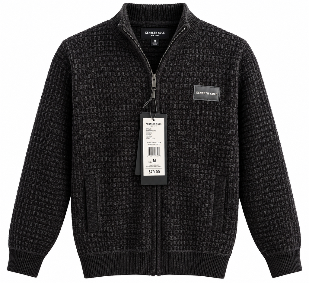 Kenneth Cole Textured Full-Zip Knit Jacket – Black