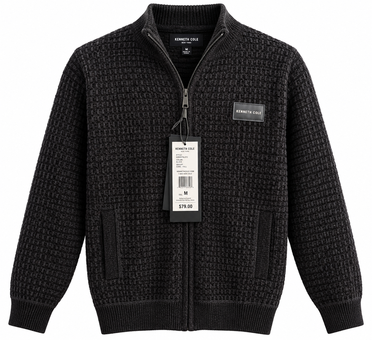 Kenneth Cole Textured Full-Zip Knit Jacket – Black