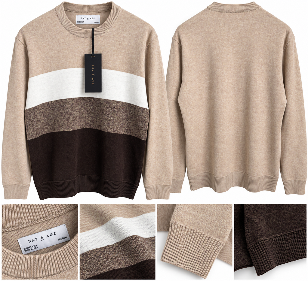 DAY & AGE Premium Color-Block Knit Sweater – Beige & Brown