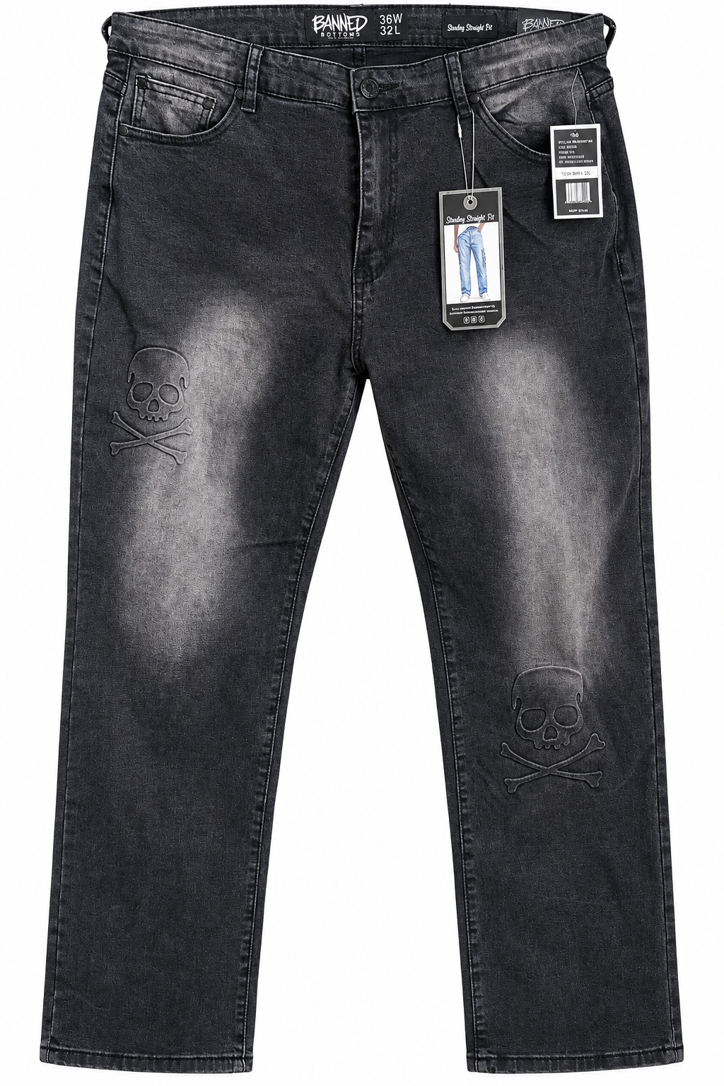 Banned Bottoms Stanley Straight Fit Skull Jeans – Midrise Black