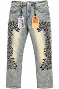STREETJEANS Embroidered Vintage-Wash Statement Jeans – Light Blue