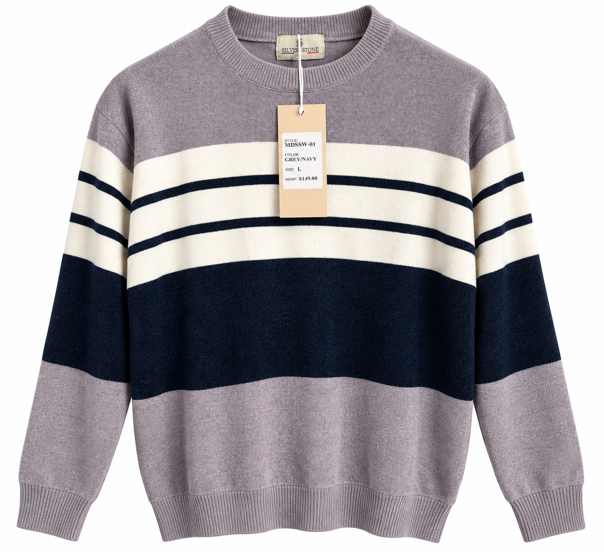 Silver Stone Grey & Navy Striped Knit Sweater