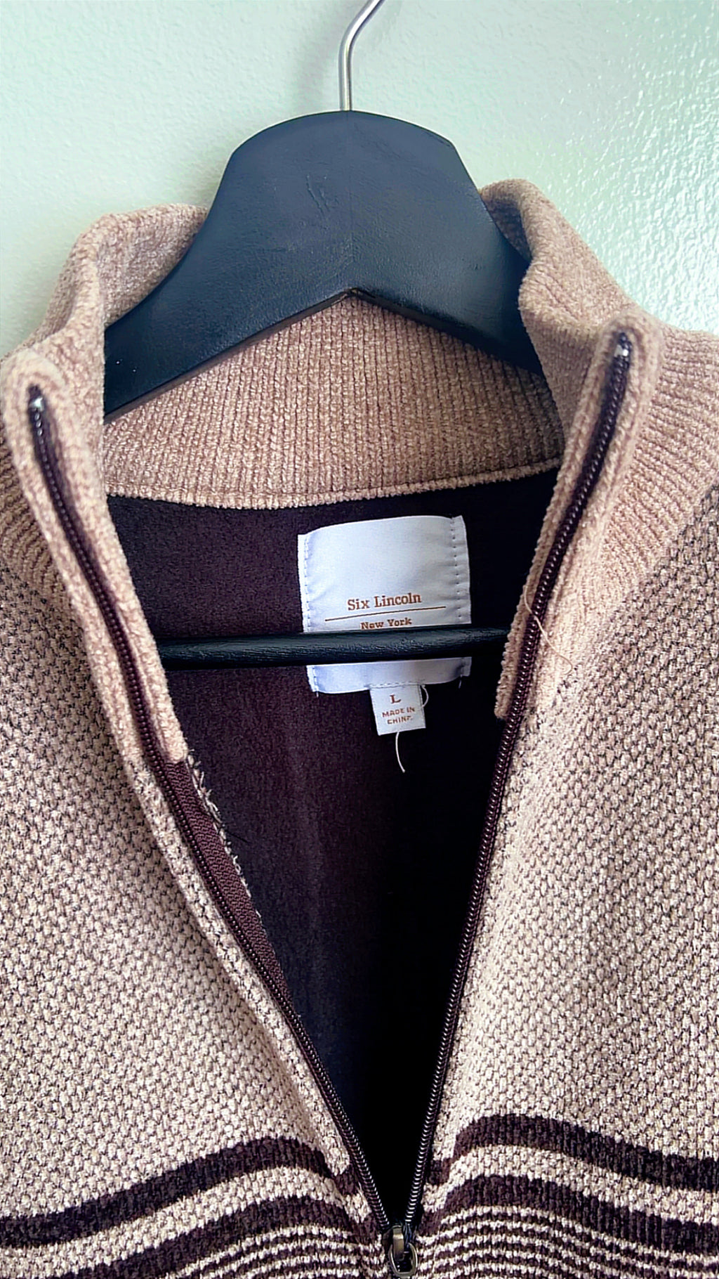 Six Lincoln New York Color block Full-Zip Sweater – Brown & Beige