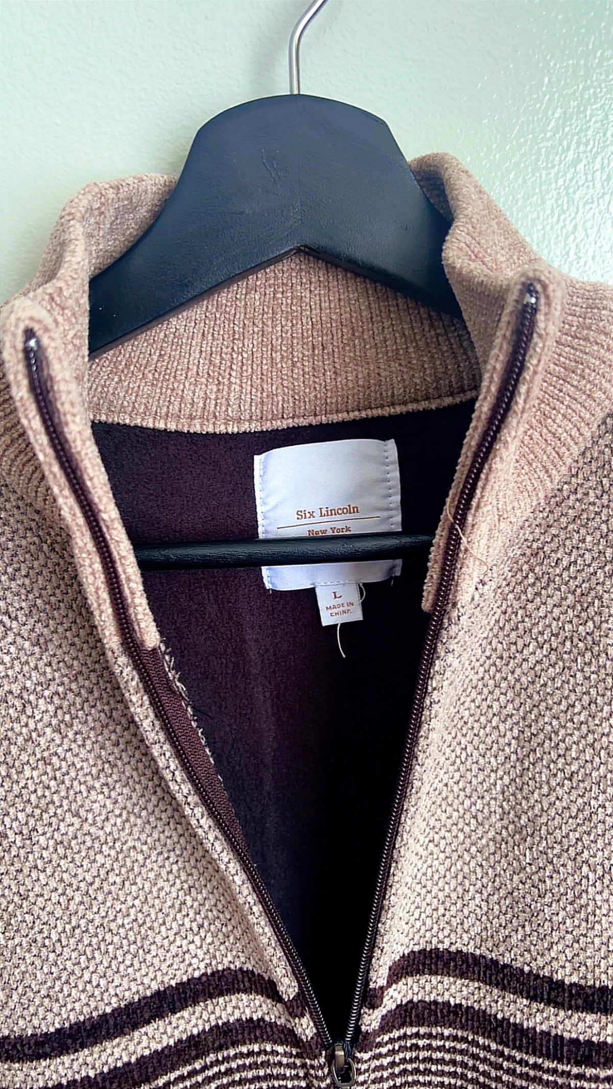 Six Lincoln New York Color block Full-Zip Sweater – Brown & Beige