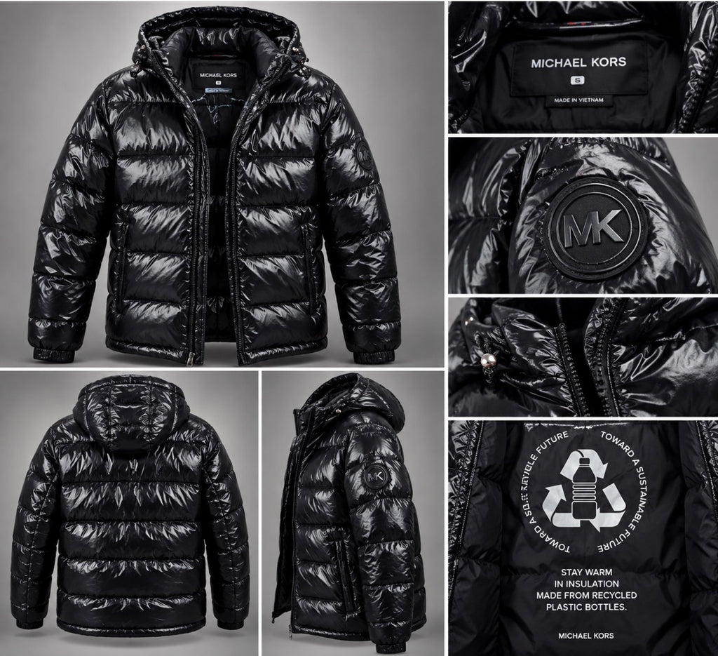 Michael Kors High-Shine Black Puffer Jacket — Size S