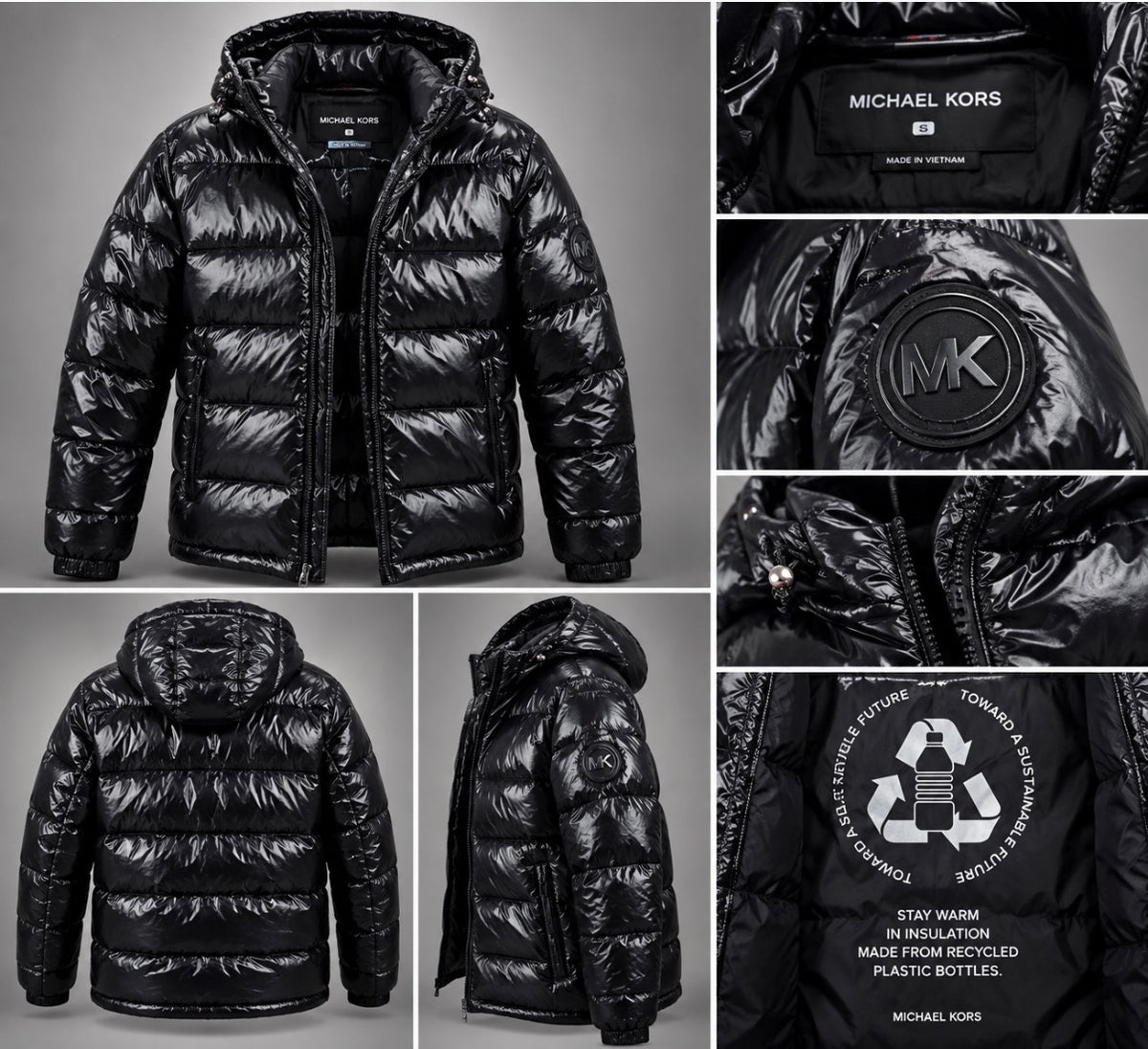 Michael Kors High-Shine Black Puffer Jacket — Size S