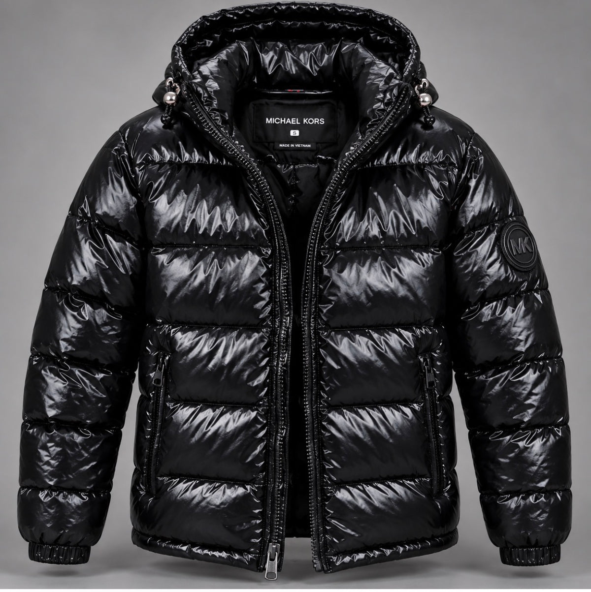 Michael Kors High-Shine Black Puffer Jacket — Size S