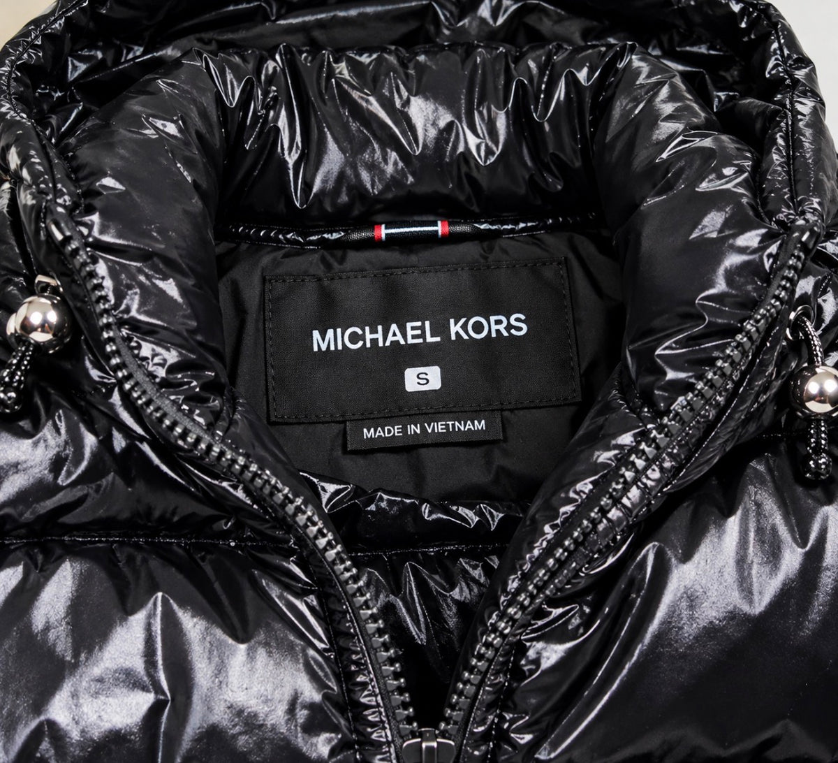 Michael Kors High-Shine Black Puffer Jacket — Size S