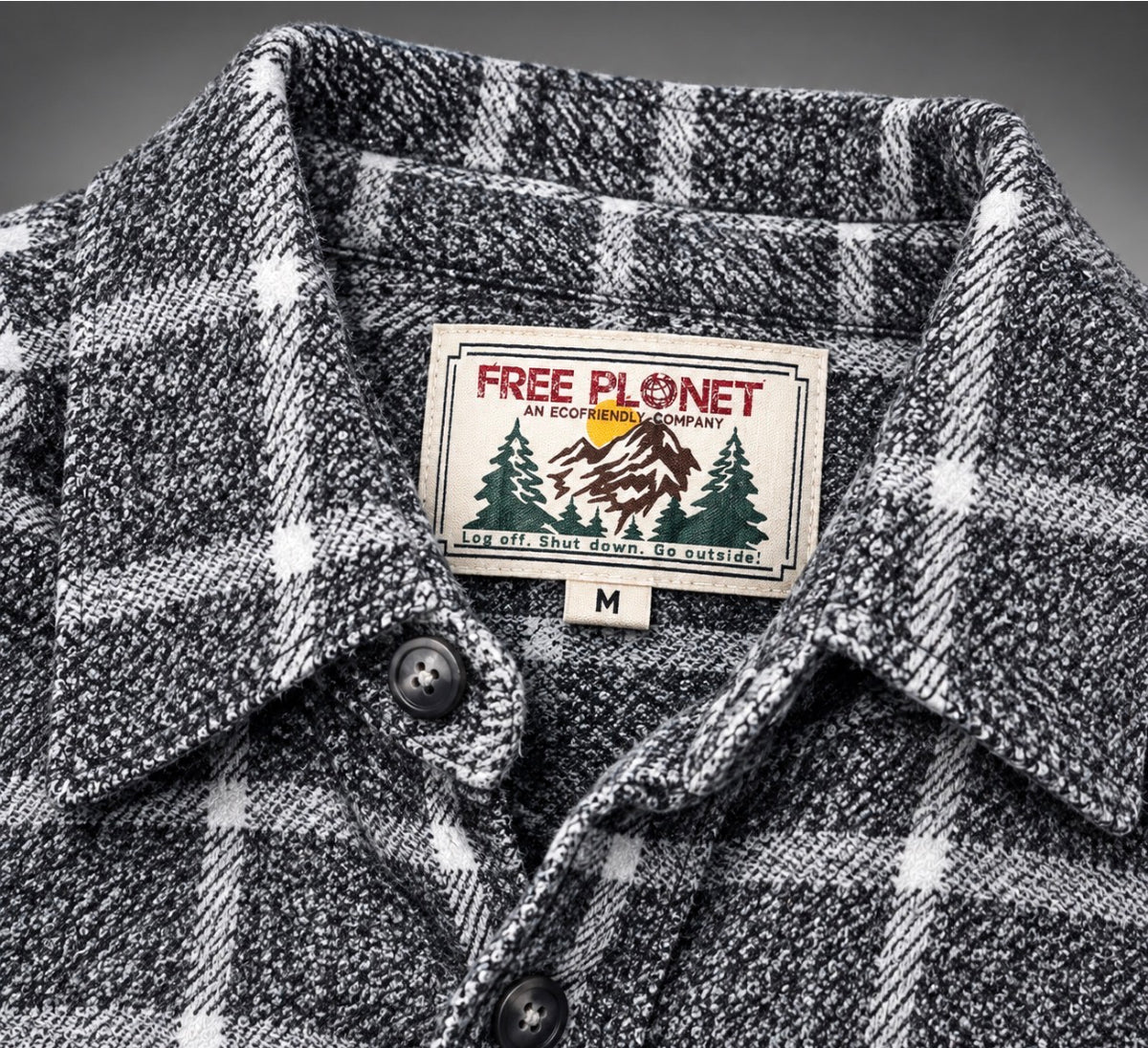 Free Planet Black & White Plaid Flannel Button-Up Shirt — Size M