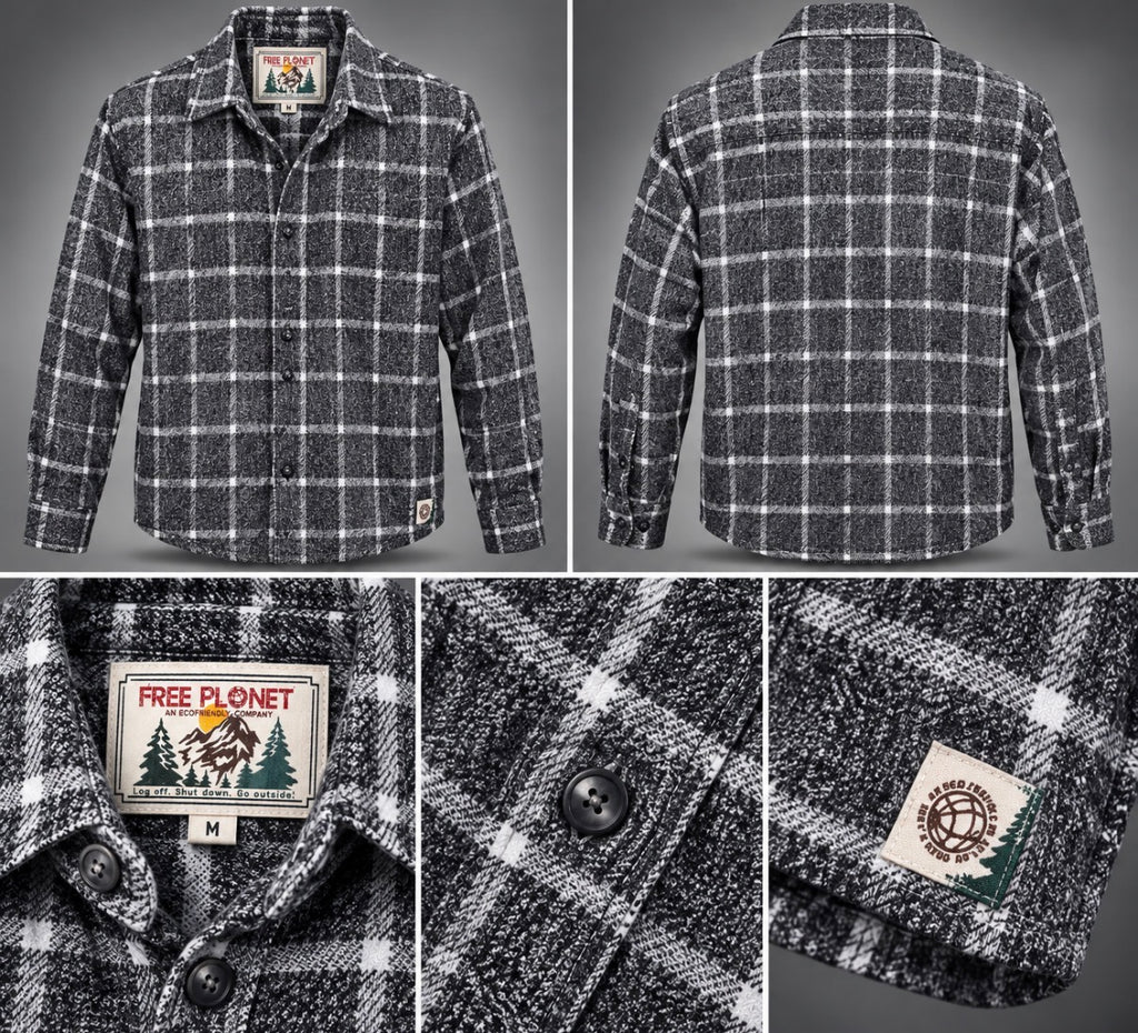 Free Planet Black & White Plaid Flannel Button-Up Shirt — Size M