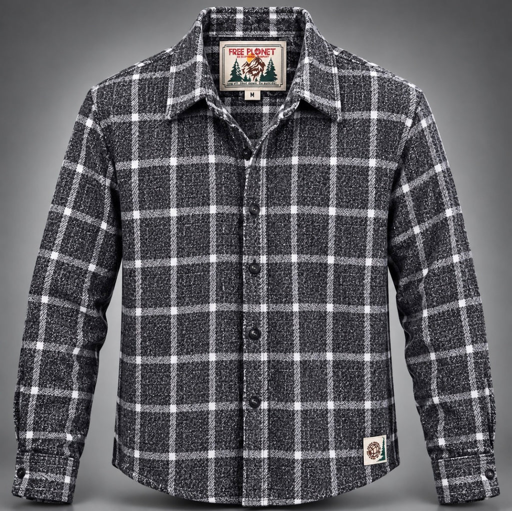 Free Planet Black & White Plaid Flannel Button-Up Shirt — Size M