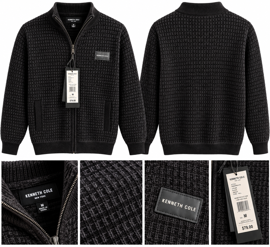 Kenneth Cole Textured Full-Zip Knit Jacket – Black