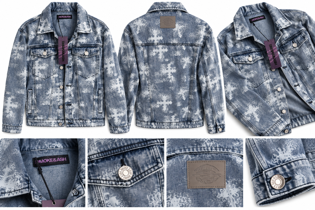 SMOKE&ASH Acid-Wash Denim Jacket – Blue/Grey