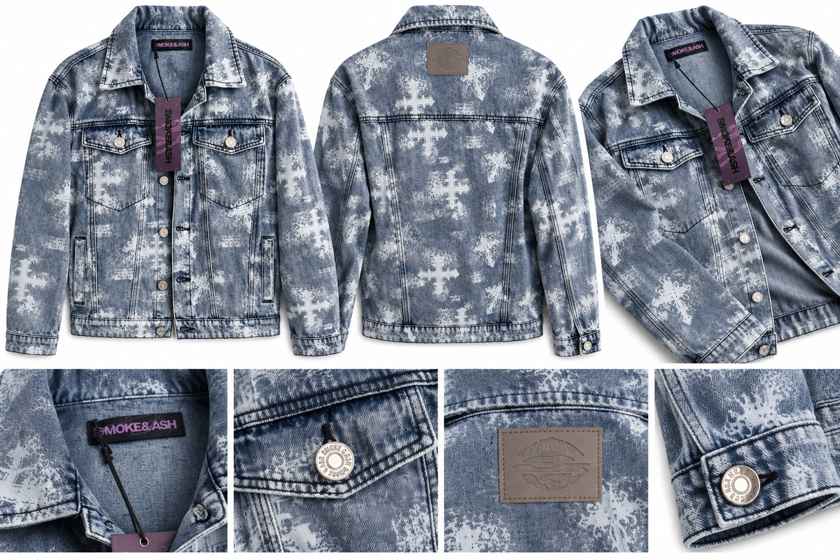 SMOKE&ASH Acid-Wash Denim Jacket – Blue/Grey
